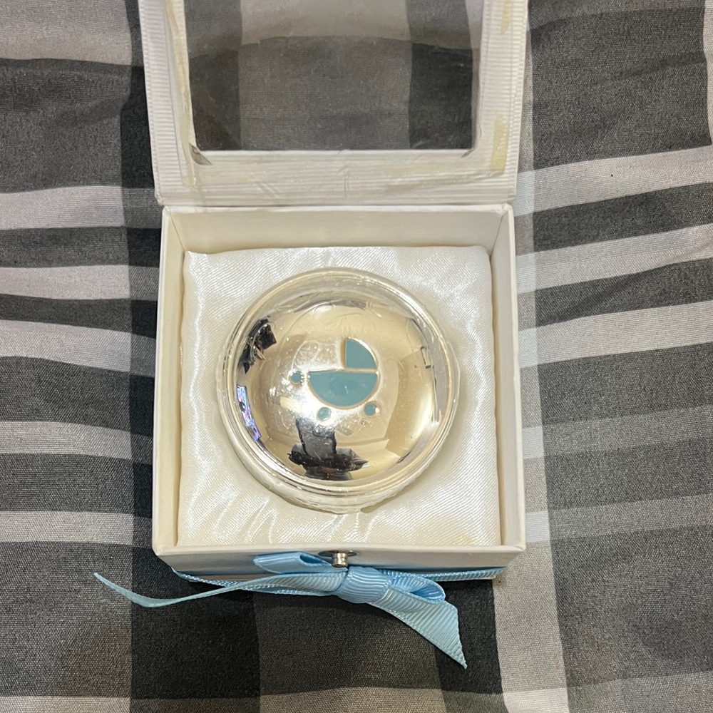 Mud Pie Silver Keepsake Box with Blue Ribbon